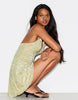 Bershka Flocked Tulle Halter Dress In Green