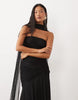 Lace & Beads Petite Tulle Strapless Ruched Scarf Detail Maxi Dress In Black