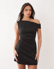 Off Shoulder Sculpted Mini Dress In Black Scuba-Style Fabric