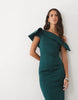 Twist Bardot Midi Dress In Bottle Green Scuba-Style Fabric