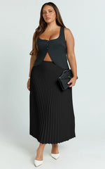 Harlee Midi Skirt - Pleated High Waist A Line Skirt in Black