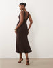 Bardot Lace Sweetheart Neck Sleeveless Midi Dress In Chocolate