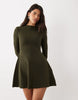 Supersoft Grown On Neck Long Sleeve Mini Dress In Olive