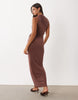 High Neck Sleeveless Drape Maxi Dress In Chocolate