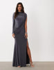 One Shoulder Slinky Maxi Dress With Sweeping Sash Detail In  Charcoal