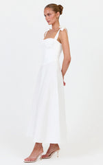 Vionette Midi Dress - Tie Shoulder Ruched Bust Corset Dress in White
