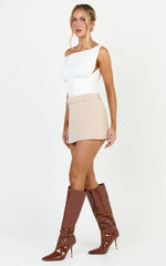 Lani Top - Asymmetrical Neckline Cinched Waist Top in White
