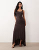 Off Shoulder Maxi Dress In Chocolate