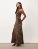 Halter Satin Maxi Dress In Animal Print