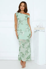 Studio Flora Mesh Off The Shoulder Maxi Dress Sage