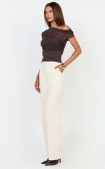Sophia Top - Draped One Shoulder Mesh Overlay Top in Chocolate