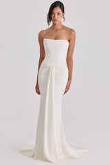 ivory strapless satin bridal gown