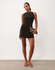 Soft Cord Slash Neck Mini Dress In Chocolate