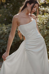 ivory satin strapless bridal gown
