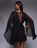 Drape Front Extreme Cape Sleeve Mini Dress In Black