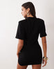 Ruched & Ready Sculpted Shoulder Pad Detail Gold Hardware Mini T-Shirt Dress In Black