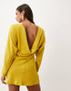 Batwing Mini Dress With Cowl Back In Golden Yellow