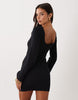 Cotton Rib Scoop Back Mini Dress In Black