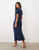 Nobody'S Child Petite Nicolette Satin Jacquard Lace Detail Plunge Neck Cap Sleeve Midi Dress In Navy