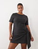 Curve Supersoft Tie Side Mini Dress In Charcoal