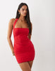 Oh Polly Halter Neck Bodice Ruched Cross Over Skirt Detail Mini Dress In Red
