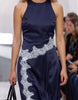 Na-Kd Contrast Lace Satin Midi Dress In Navy