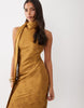 Pretty Lavish Satin Jacquard Bias Drape Scarf Detail Maxi Dress In Gold Floral