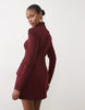 Bardot High Neck Shoulder Pad Front Pocket Detail Mini Dress In Burgundy