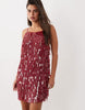 Embellished Beaded Mini Dress In Deep Red