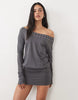 Motel Studded Off Shoulder Mini Dress In Grey