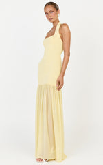 Barbara Maxi Dress - Halter Scoop Neck Contrast Georgette Dress in Lemon