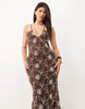 Embroidered Crochet Maxi Dress With U Scoop In Brown