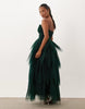 Lace & Beads Petite Tulle Bandeau Tiered Maxi Dress In Emerald