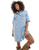 Only Short Sleeve Denim Dress In Light Wash Blue