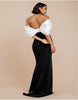 Goddiva Contrast Off Shoulder Back Satin Bow Maxi Dress In Black Cream