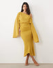 Kimono Sleeve Cape Detail Draped Midaxi With Open Back In Ochre