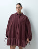 Curve Hybrid Cord Mini Shirt Dress With Balloon Sleeve And Voile Hem In Washed Burgundy