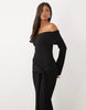 Pretty Lavish Knitted Bardot Tie Detail Maxi Dress In Black