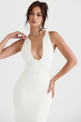 ivory plunge maxi dress