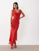 Draped Off Shoulder Scarf Detail Double Layer Maxi Dress In Deep Red