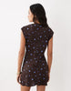 High Neck Mini Dress In Chocolate & Blue Spot