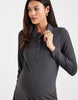 Mamalicious Maternity  Jersey Rib Nursing Friendly Polo Detail Midi Dress In Grey Marl