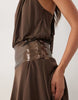New Look Sequin Drop Waist Mini Dress In Dark Brown