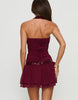 Princess Polly Aisleigh Mesh Overlay Sequin Detail Halterneck Shirred Detail Mini Dress In Burgundy