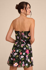 Caprice Black Multi Floral Embroidered Mini Dress