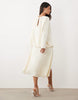 Satin Drop Waist Long Sleeve Dress In Ecru