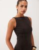 Soft Cord Boat Neck Midi Dress In Brown