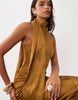 Pretty Lavish Satin Jacquard Bias Drape Scarf Detail Maxi Dress In Gold Floral