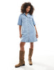 Only Short Sleeve Denim Dress In Light Wash Blue