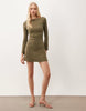 Miss Selfridge Slash Neck Flared Sleeve Mini Dress In Olive